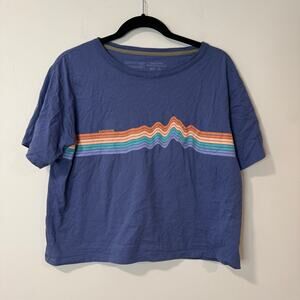 Patagonia Blue Short Sleeve Tee with Multicolor Stripe